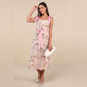 Lulu's Pink Floral Midi Dress